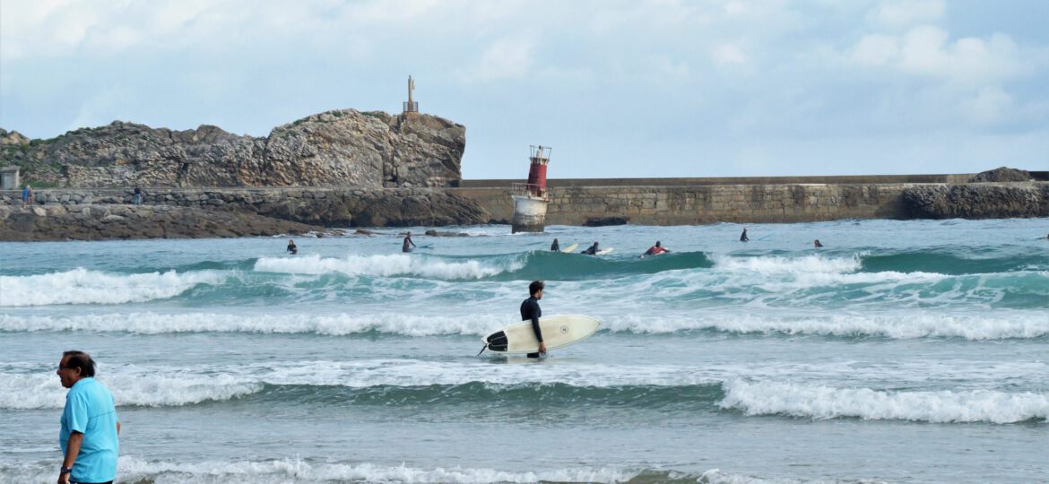 Surfing in Spain beach